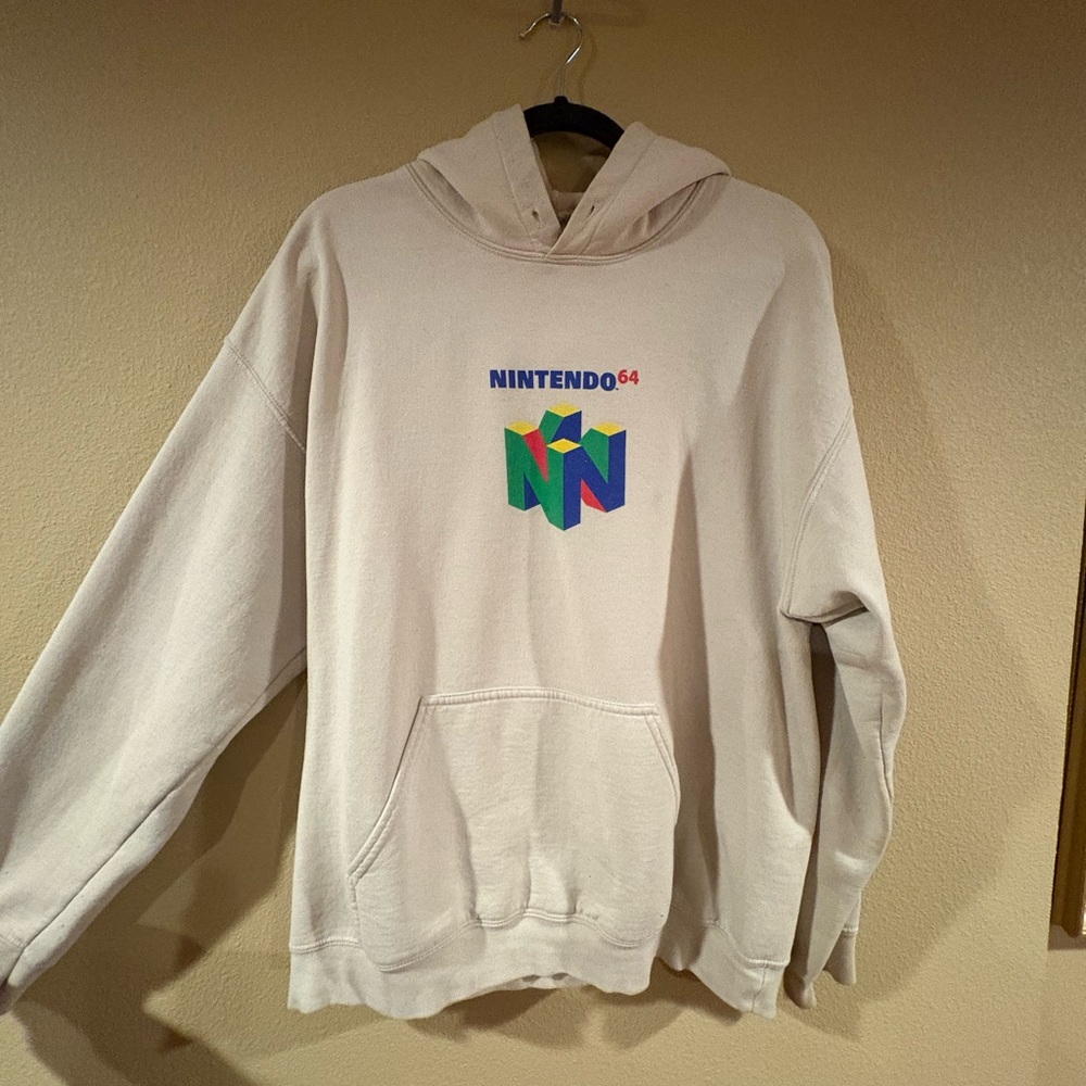 Nintendo brand size large beige colored N64 hooded sweatshirt